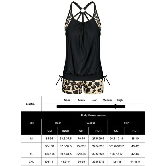 Holy pick Plus Size Black Blouson Tankini Top With Shorts- swimsuit - Picture 6 of 7